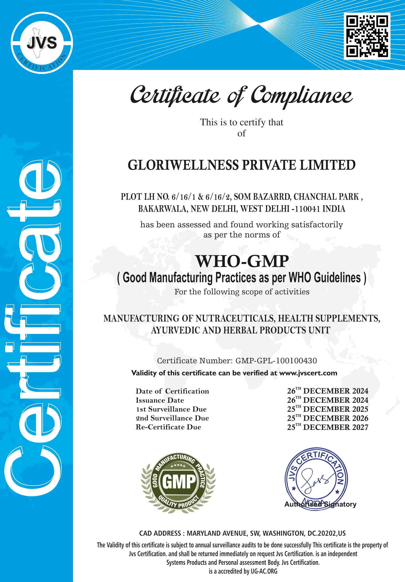 GLORIWELLNESS PRIVATE LIMITED SO GMPF100430-1